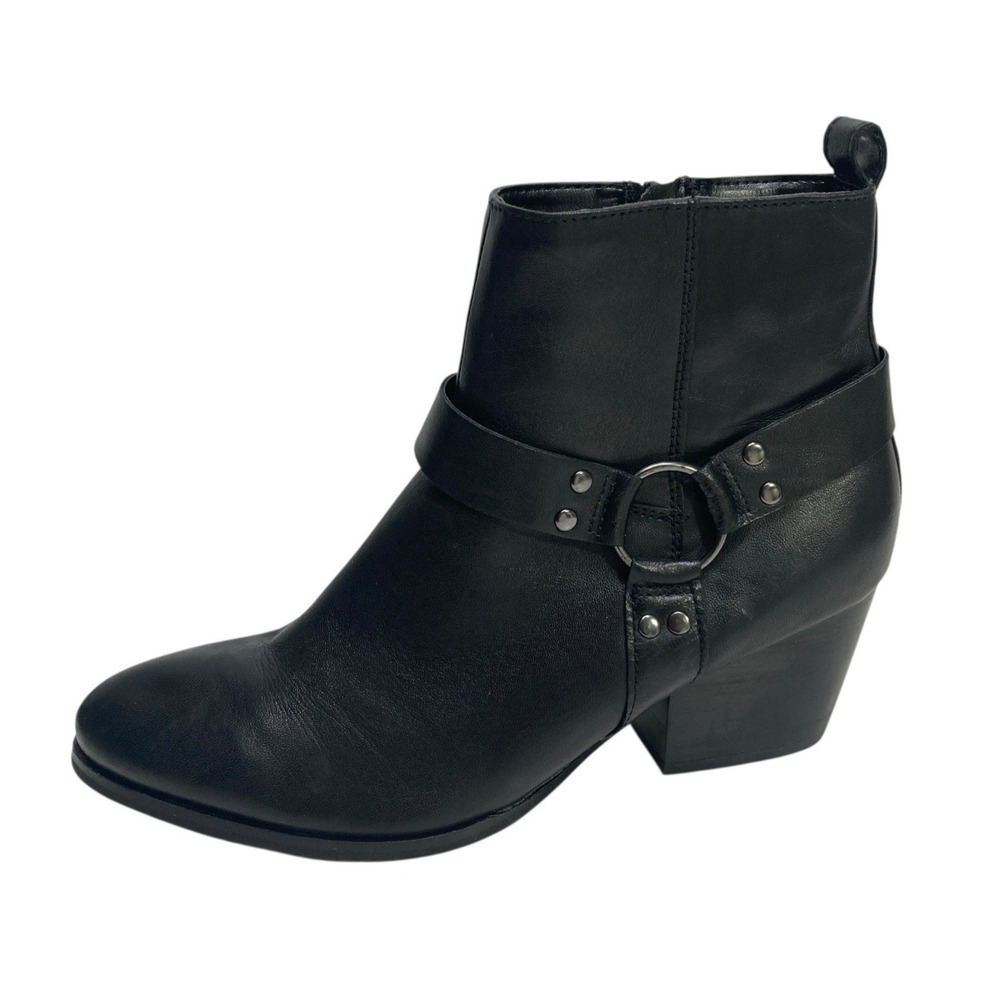 House Of Harlow 1960 Womens Ankle Boots 8.5 M Black Leather Block Heel Biker